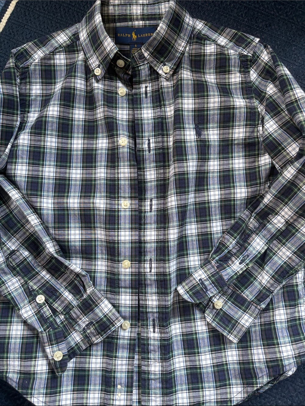Ralph Lauren Green, Navy & White Plaid Button-Down Shirt